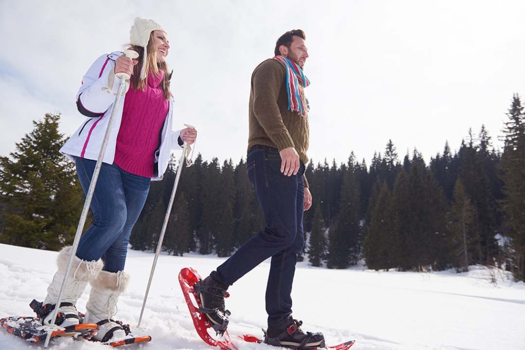 Snowshoeing couple