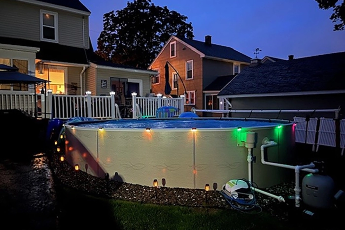 Above ground pool at night
