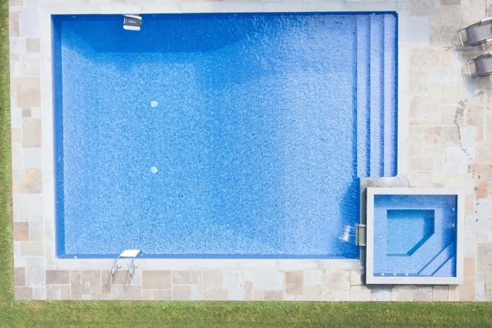 over the top view of an in ground pool